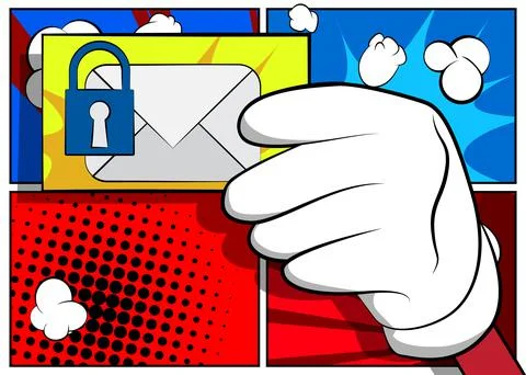 Hand holding banner with encrypted E-Mail sign on paper. Man showing billboar Stock Illustration