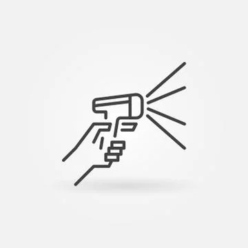 Hand holding barcode scanner icon in thin line style Stock Illustration