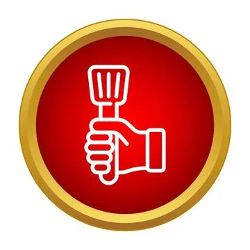 Hand holding bbq spatula in red circle icon Ilustração Stock
