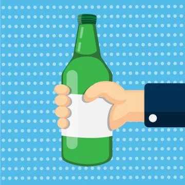 Hand holding beer bottle . Stock Illustration