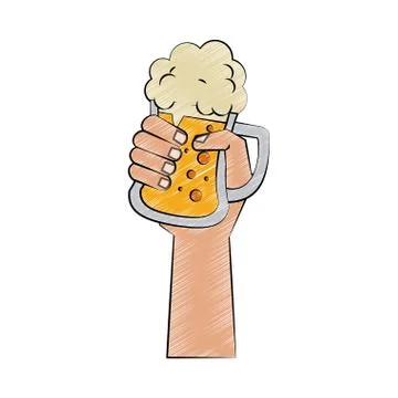 Hand holding beer cup scribble Stock Illustration