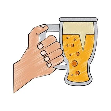 Hand holding beer cup scribble Stock Illustration