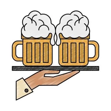 Hand holding beer cups scribble Stock Illustration