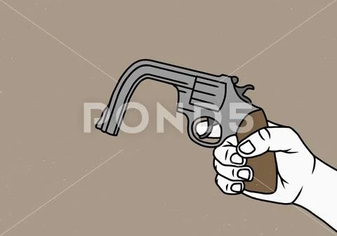 Hand holding bent gun Stock Illustration