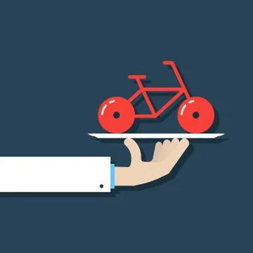 Hand holding bicycle on dish Stock Illustration