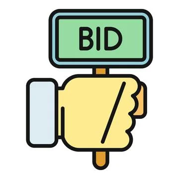 Hand holding bid paddle icon for auction concept Stock Illustration