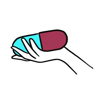 Hand holding big capsule vector illustration sketch hand drawn with black lin Stock Illustration