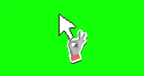 Hand holding a big pixel cursor. Green screen background Stock Footage 327305105