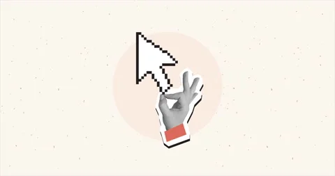 Hand holding a big pixel cursor. Modern photo collage style. 4K animation Stock Footage 327305108