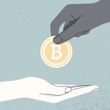 Hand holding Bitcoin  and give it another hand, money laundering Stock Illustration