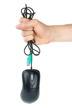 Hand holding black computer mouse Foto stock