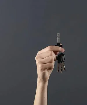 Hand holding a black electrical plug with multiple outlets Stock Photos