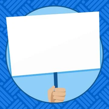 Hand Holding Blank Rectangular Shape Placard. White Empty Board Supported by Illustration