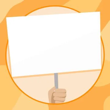 Hand Holding Blank Rectangular Shape Placard. White Empty Board Supported by Illustration