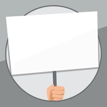 Hand Holding Blank Rectangular Shape Placard. White Empty Board Supported by Illustration