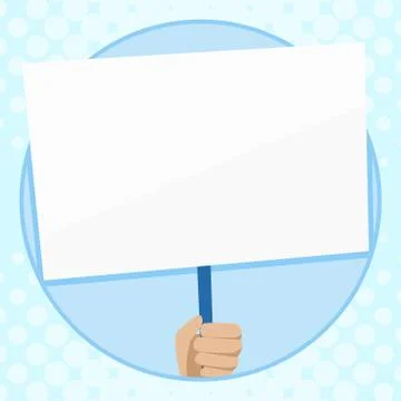 Hand Holding Blank Rectangular Shape Placard. White Empty Board Supported by Illustration