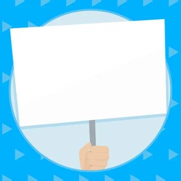 Hand Holding Blank Rectangular Shape Placard. White Empty Board Supported by Illustration