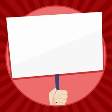 Hand Holding Blank Rectangular Shape Placard. White Empty Board Supported ... Stock Photos