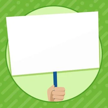 Hand Holding Blank Rectangular Shape Placard. White Empty Board Supported ... Stock Photos