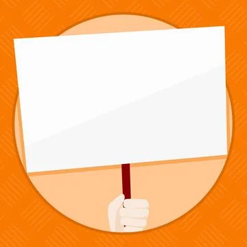 Hand Holding Blank Rectangular Shape Placard. White Empty Board Supported ... Stock Photos
