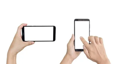 Hand holding blank screen smartphone, Isolated on white background with clipp Stock Photos