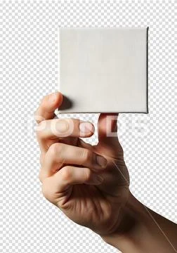 Hand holding blank square canvas isolated on transparent background PSDテンプレート