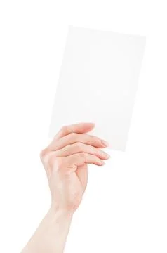 Hand holding blank translucent card with copy space on white background Stock Photos