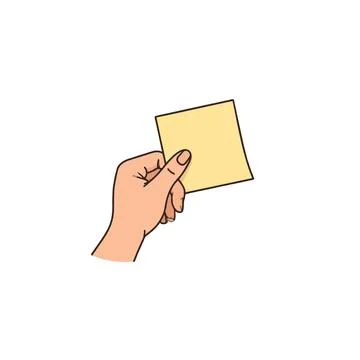 Hand holding a blank yellow square paper representing memory aid or a remin.. Stockillustratie