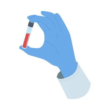 A hand is holding a blood sample test tube in a controlled laboratory setting 스톡 일러스트