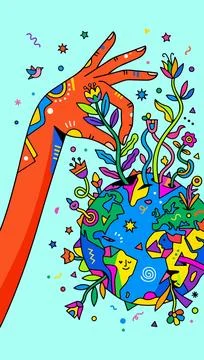 Hand Holding Blooming Earth Stock Illustration