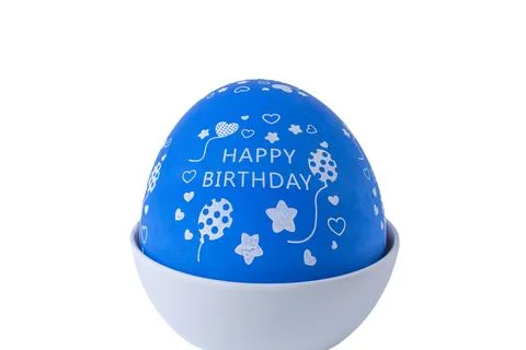 Hand holding a blue egg shaped kitchen timer isolated on white background Stock Photos