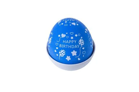 Hand holding a blue egg shaped kitchen timer isolated on white background Stock Photos