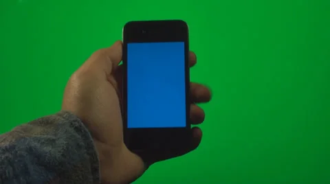 Hand Holding A Blue Screen Smartphone On... | Stock Video | Pond5