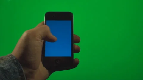 Hand Holding A Blue Screen Smartphone On... | Stock Video | Pond5