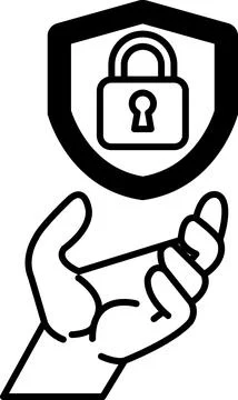 Hand holding a blue shield with a keyhole in it Stock Illustration