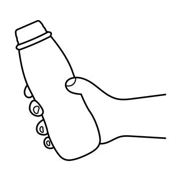 Hand Holding a Bottle Outline Vector Illustration Stock Illustration