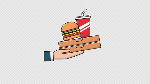 Hand Holding Box, Burger, and Drink Animation Video - Transparent Stock Footage 280313883