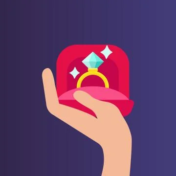 Hand holding a box with the ring. Flat design vector illustration Illustrazione stock
