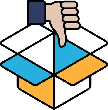 A hand is holding a box with a thumbs down gesture Stock Illustration