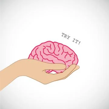 Hand holding a brain with try me text Illustrazione stock
