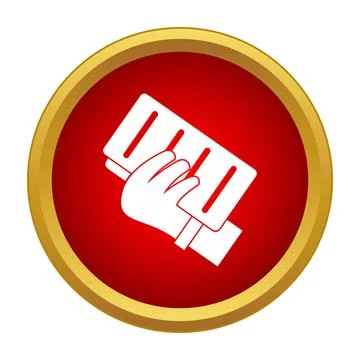 Hand holding brick trowel tool icon working Ilustración de archivo