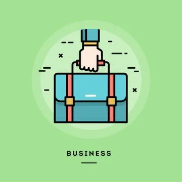 Hand holding a briefcase, flat design thin line banner Stock Illustration