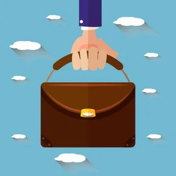 Hand holding briefcase. flat style Stock Illustration
