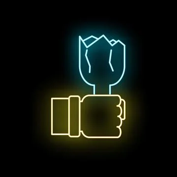 Hand holding broken bottle neon glowing symbol Stock Illustration