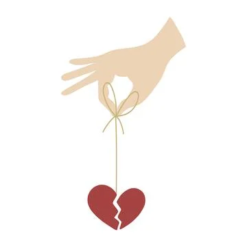 Hand holding broken heart by string Illustrazione stock
