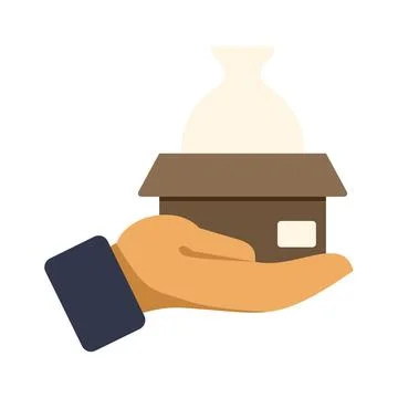 Hand holding brown box with white bag concept Stock Illustration