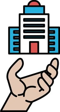 A hand is holding a building in the air Ilustración de archivo