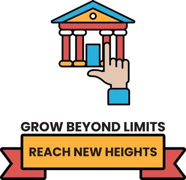 A hand is holding a building in front of a banner that says "grow beyond limi Ilustración de archivo