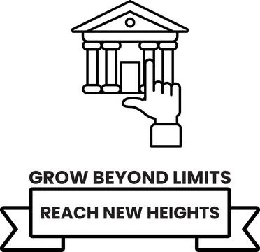 A hand is holding a building in front of a banner that says "grow beyond limi Ilustración de archivo