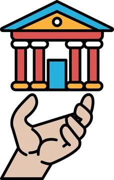 A hand is holding a building in front of it Ilustración de archivo